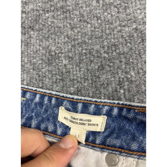 Madewell Shorts Womens 33 Blue Curvy Relaxed Mid-Length Denim Distressed Frayed - Picture 8 of 9